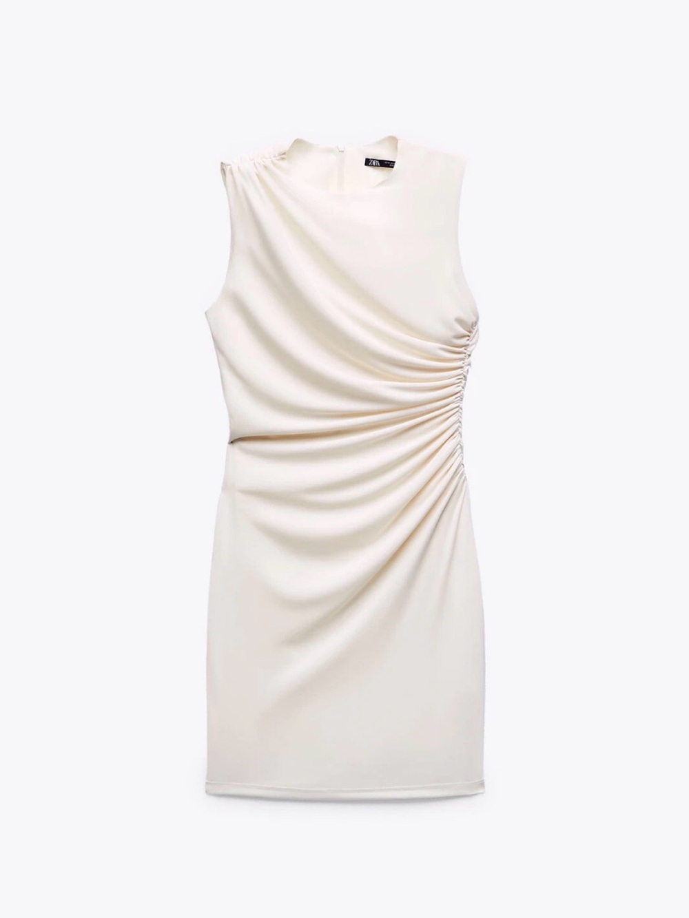 Zara Cream Sleeveless Ruched Side Mini Dress size XS NWOT